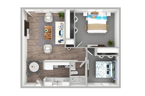 Floor plan for 2 beds, 1 bath, 789 sqft
